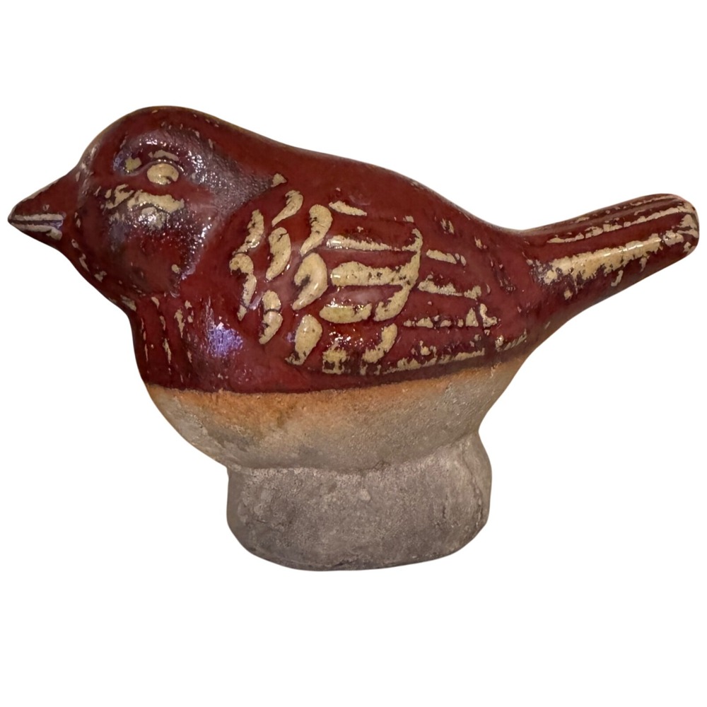 Vintage Rustic Red Clay Bird Figurine With Distressed Finish Heavy